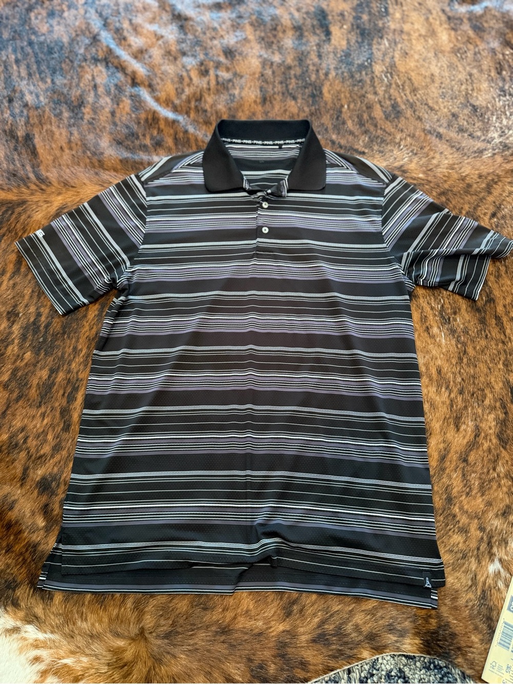 Ping Performance Golf Polo Shirt Men's Large Black And White Striped Classic
